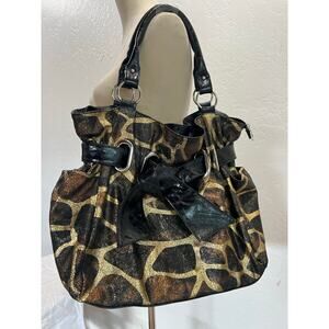 Giraffe Print Tote Bag with Black Trim Large Purse Satchel